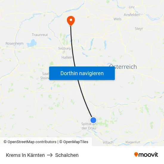 Krems In Kärnten to Schalchen map