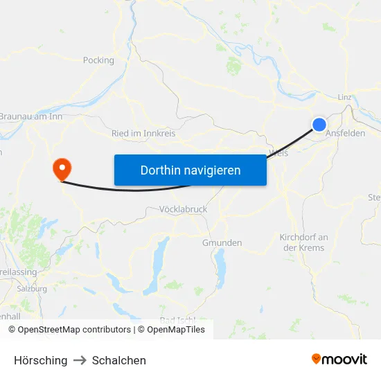 Hörsching to Schalchen map