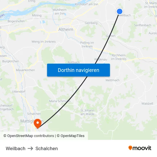 Weilbach to Schalchen map