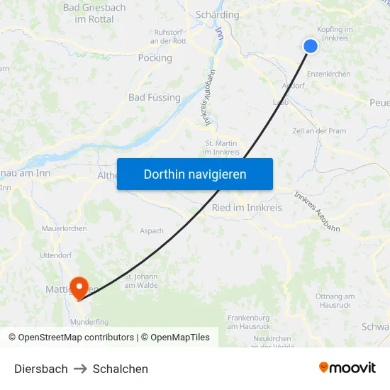 Diersbach to Schalchen map