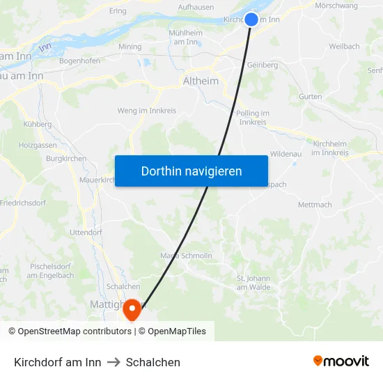 Kirchdorf am Inn to Schalchen map