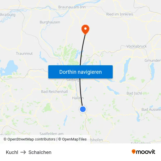 Kuchl to Schalchen map
