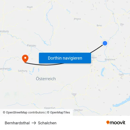 Bernhardsthal to Schalchen map