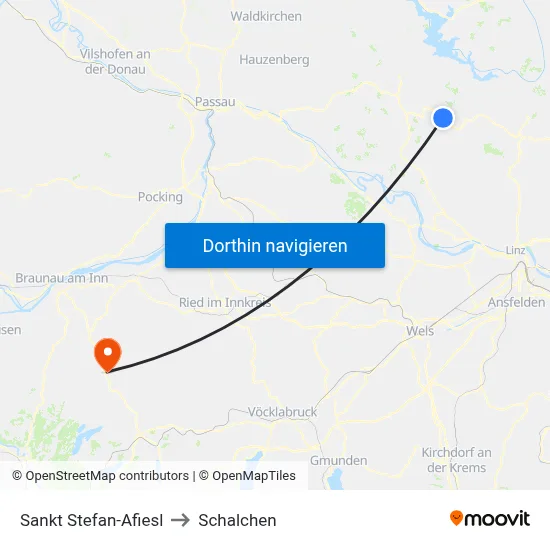 Sankt Stefan-Afiesl to Schalchen map