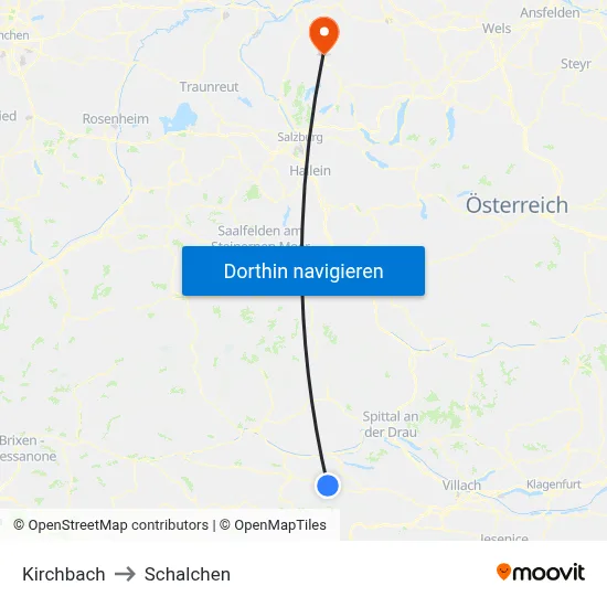 Kirchbach to Schalchen map