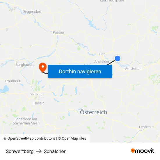 Schwertberg to Schalchen map