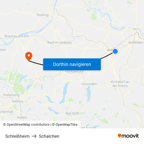 Schleißheim to Schalchen map