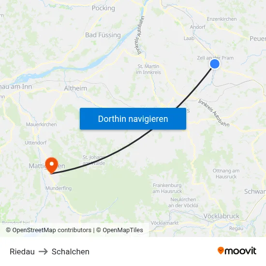 Riedau to Schalchen map