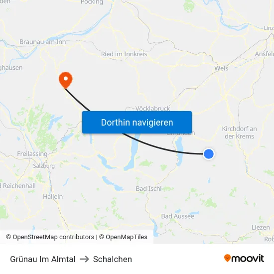 Grünau Im Almtal to Schalchen map