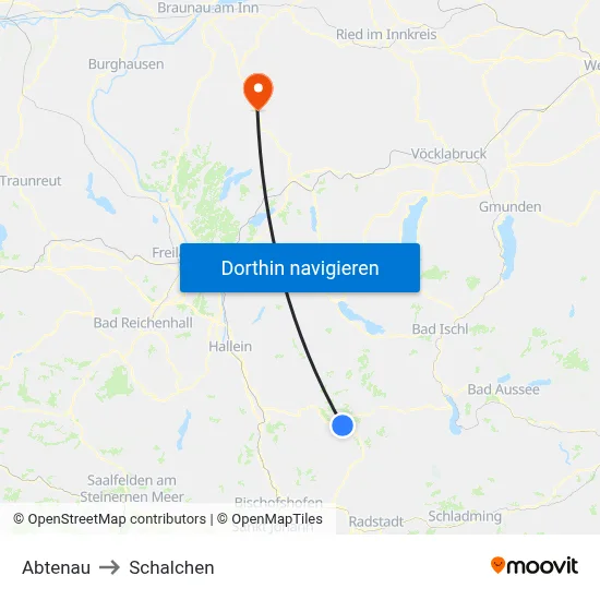 Abtenau to Schalchen map