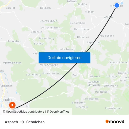 Aspach to Schalchen map