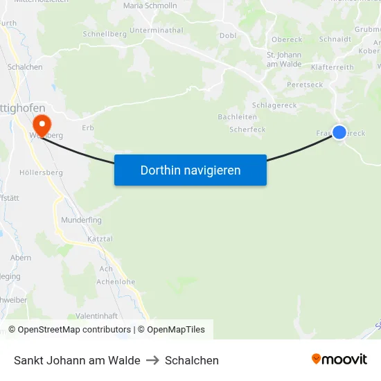 Sankt Johann am Walde to Schalchen map