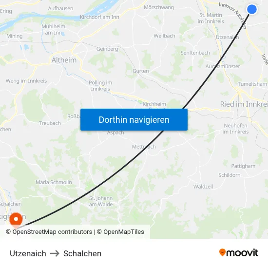 Utzenaich to Schalchen map