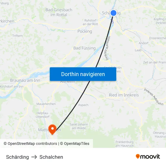 Schärding to Schalchen map