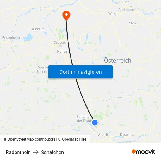 Radenthein to Schalchen map