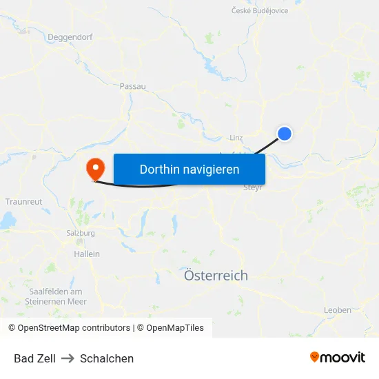 Bad Zell to Schalchen map