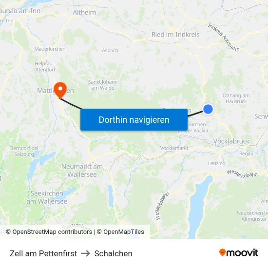 Zell am Pettenfirst to Schalchen map