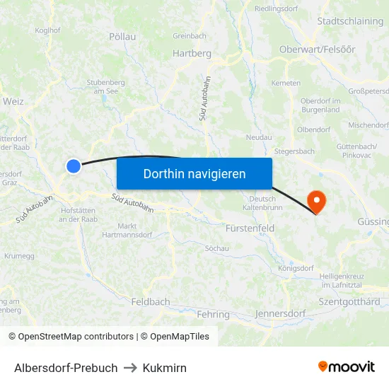 Albersdorf-Prebuch to Kukmirn map