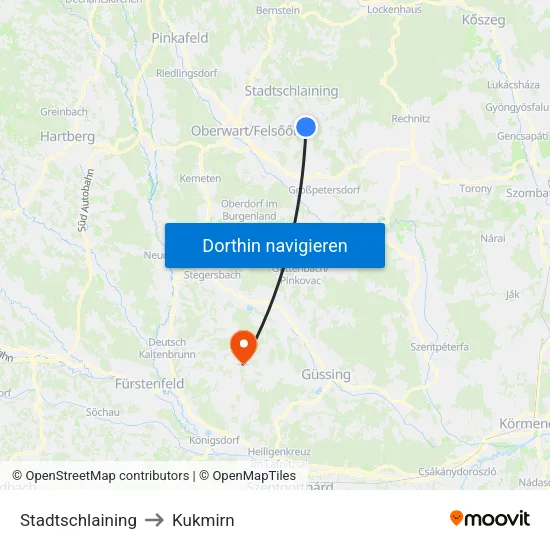 Stadtschlaining to Kukmirn map