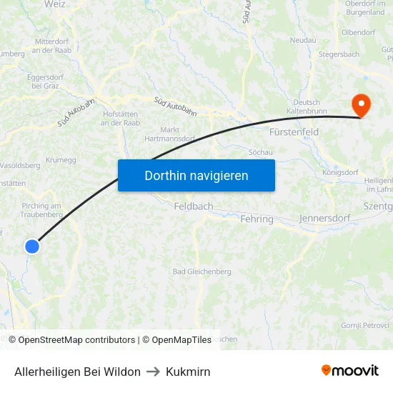 Allerheiligen Bei Wildon to Kukmirn map