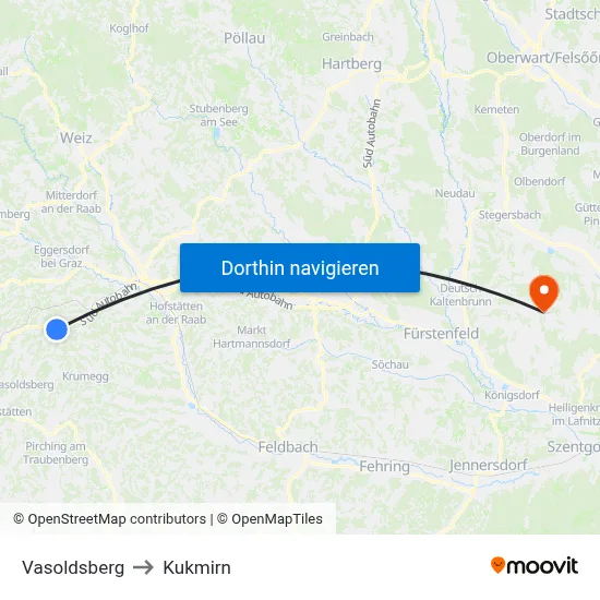 Vasoldsberg to Kukmirn map