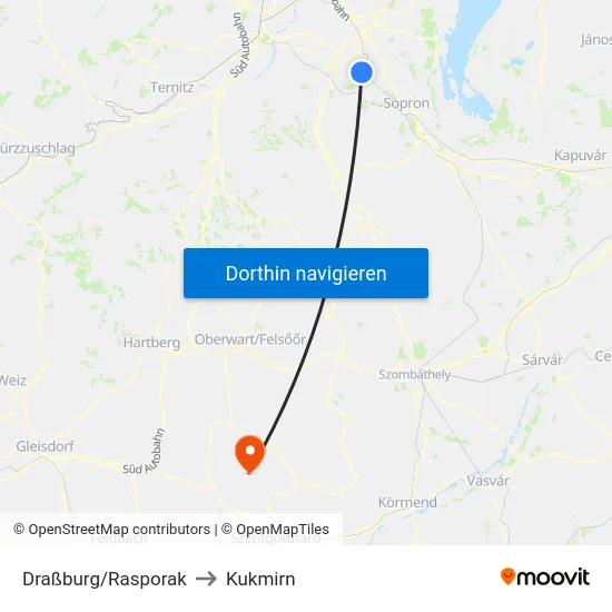 Draßburg/Rasporak to Kukmirn map