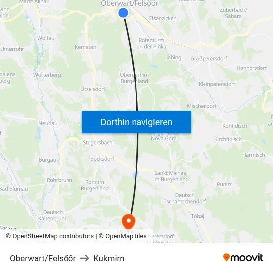 Oberwart/Felsőőr to Kukmirn map