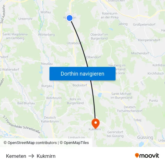Kemeten to Kukmirn map