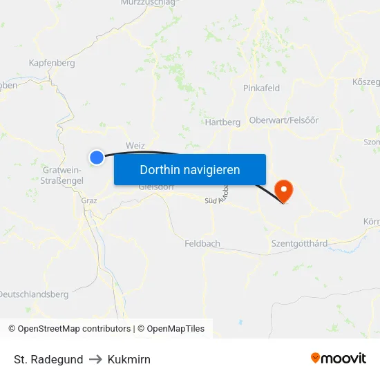 St. Radegund to Kukmirn map