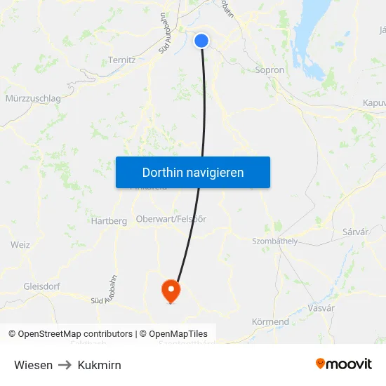 Wiesen to Kukmirn map