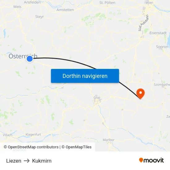 Liezen to Kukmirn map