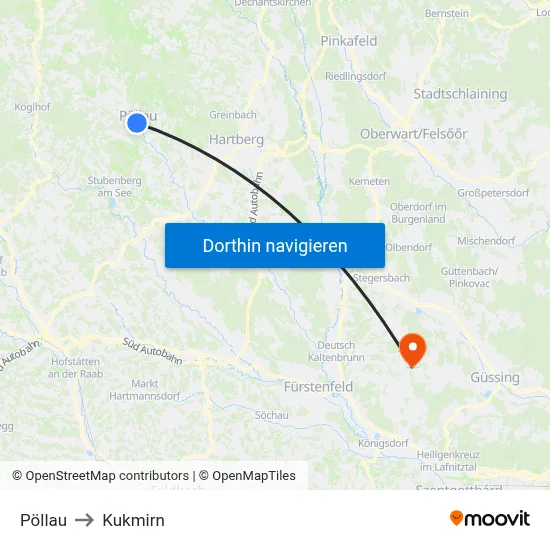 Pöllau to Kukmirn map