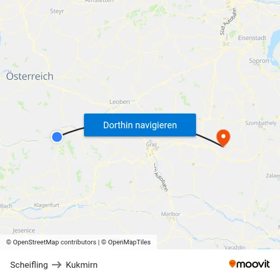 Scheifling to Kukmirn map