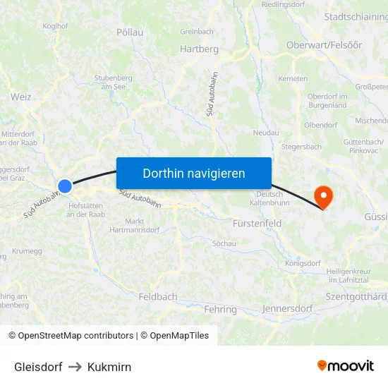 Gleisdorf to Kukmirn map