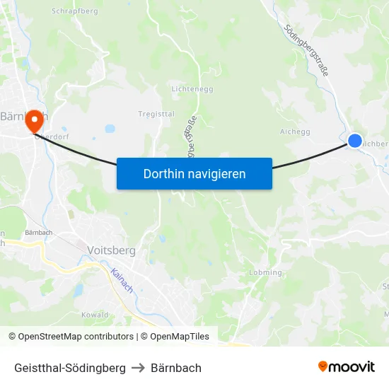 Geistthal-Södingberg to Bärnbach map