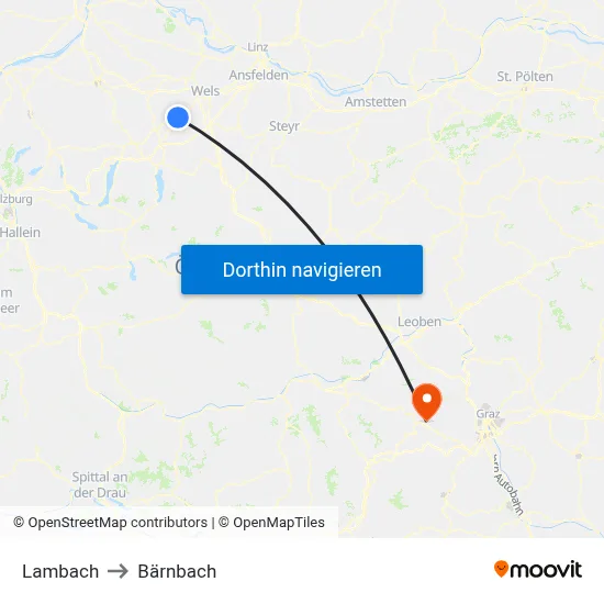 Lambach to Bärnbach map