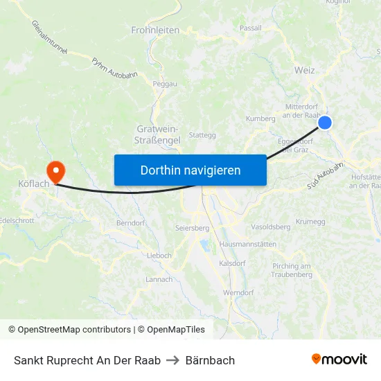 Sankt Ruprecht An Der Raab to Bärnbach map