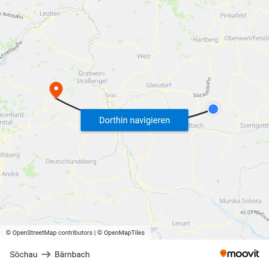 Söchau to Bärnbach map