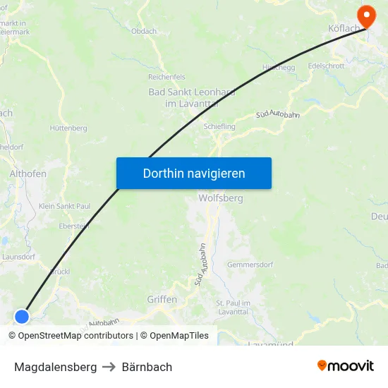 Magdalensberg to Bärnbach map
