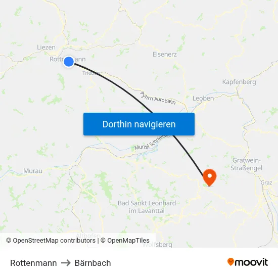 Rottenmann to Bärnbach map