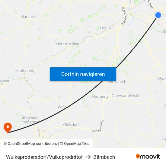 Wulkaprodersdorf/Vulkaprodrštof to Bärnbach map