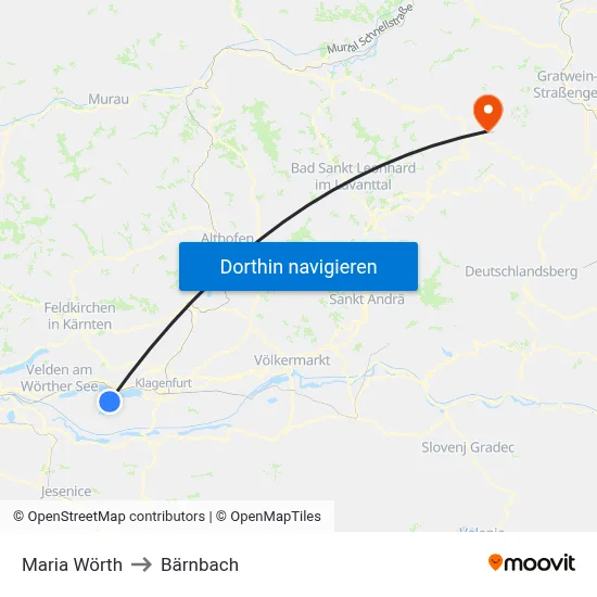 Maria Wörth to Bärnbach map