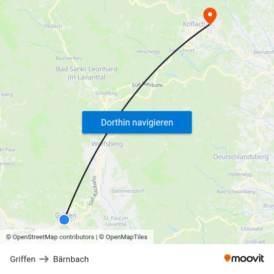 Griffen to Bärnbach map