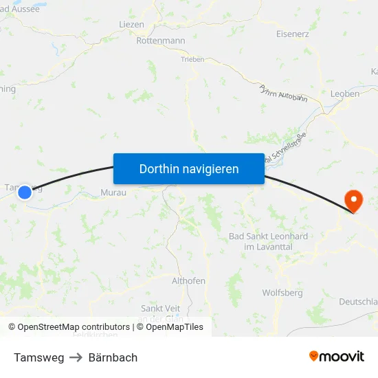 Tamsweg to Bärnbach map