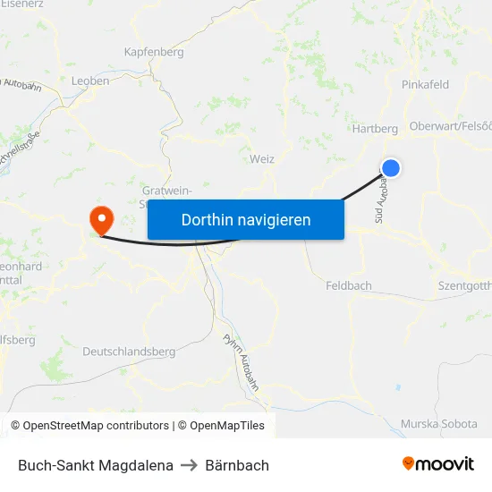 Buch-Sankt Magdalena to Bärnbach map