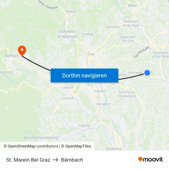 St. Marein Bei Graz to Bärnbach map