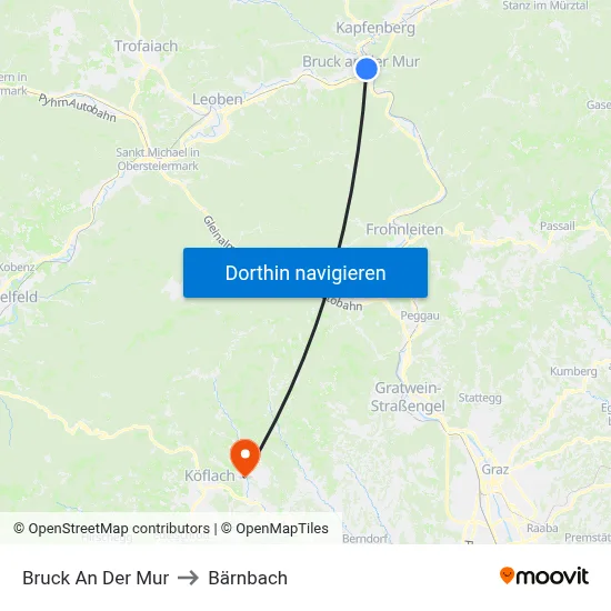 Bruck An Der Mur to Bärnbach map