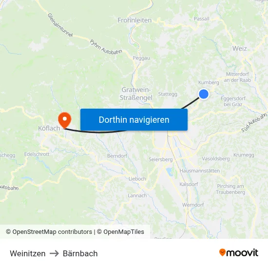 Weinitzen to Bärnbach map