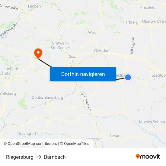 Riegersburg to Bärnbach map