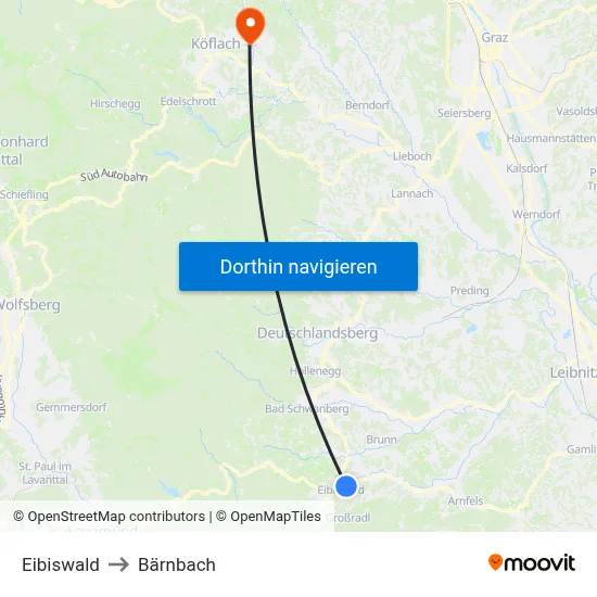 Eibiswald to Bärnbach map